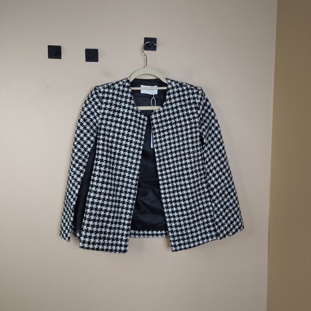 Six/Fifty Miranda Houndstooth Cape Blazer in Black and White Size S